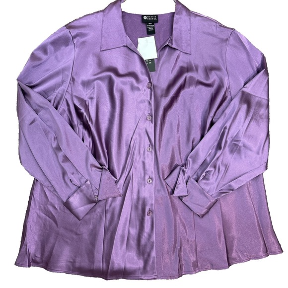 Maggie Barnes Tops - New Maggie Barnes Button Up Shirt Womens Size 28W 3X Purple Satin Stretchy